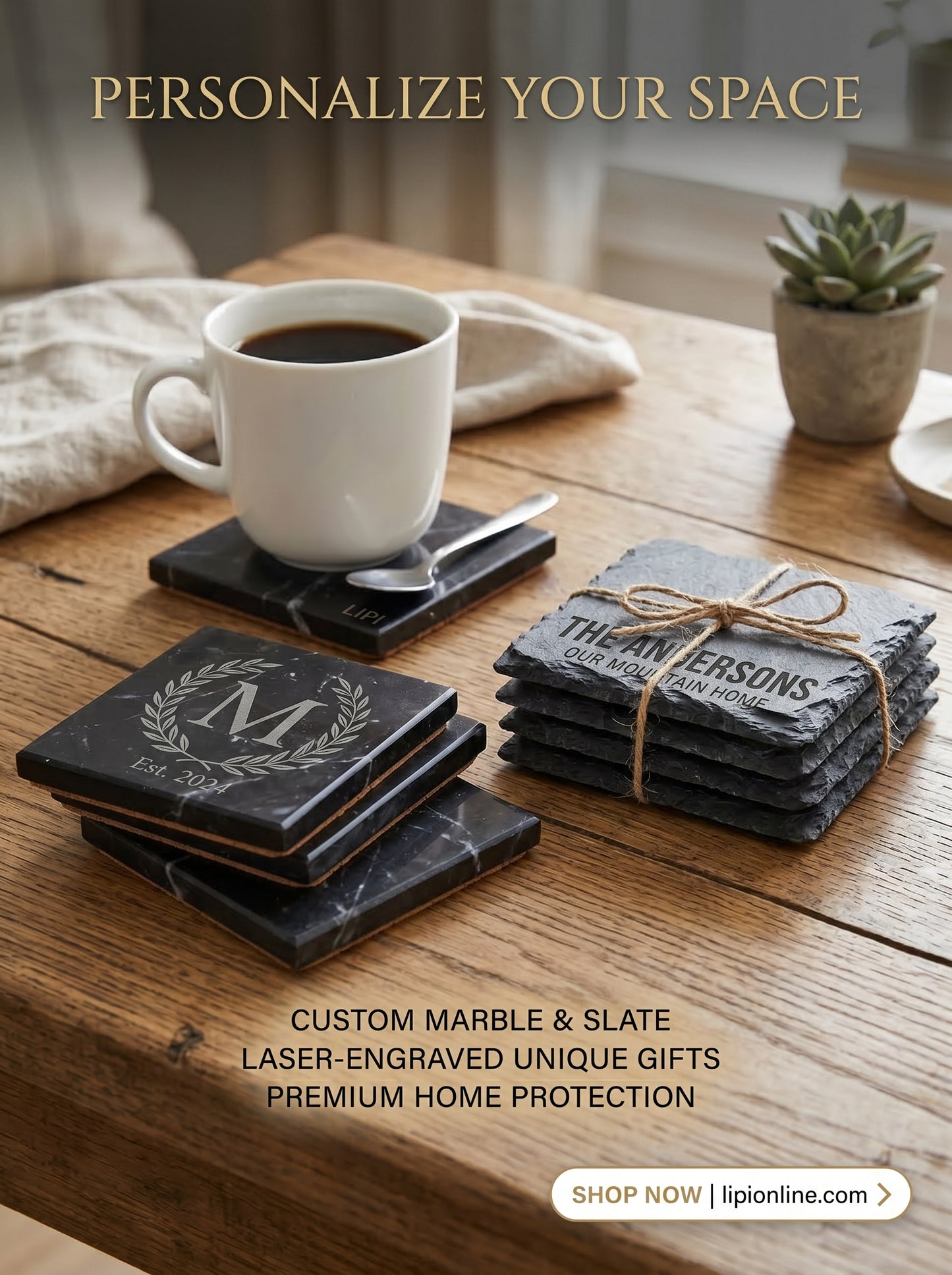 Personalized Slate Coasters Set of 4 for Unique Home Decor