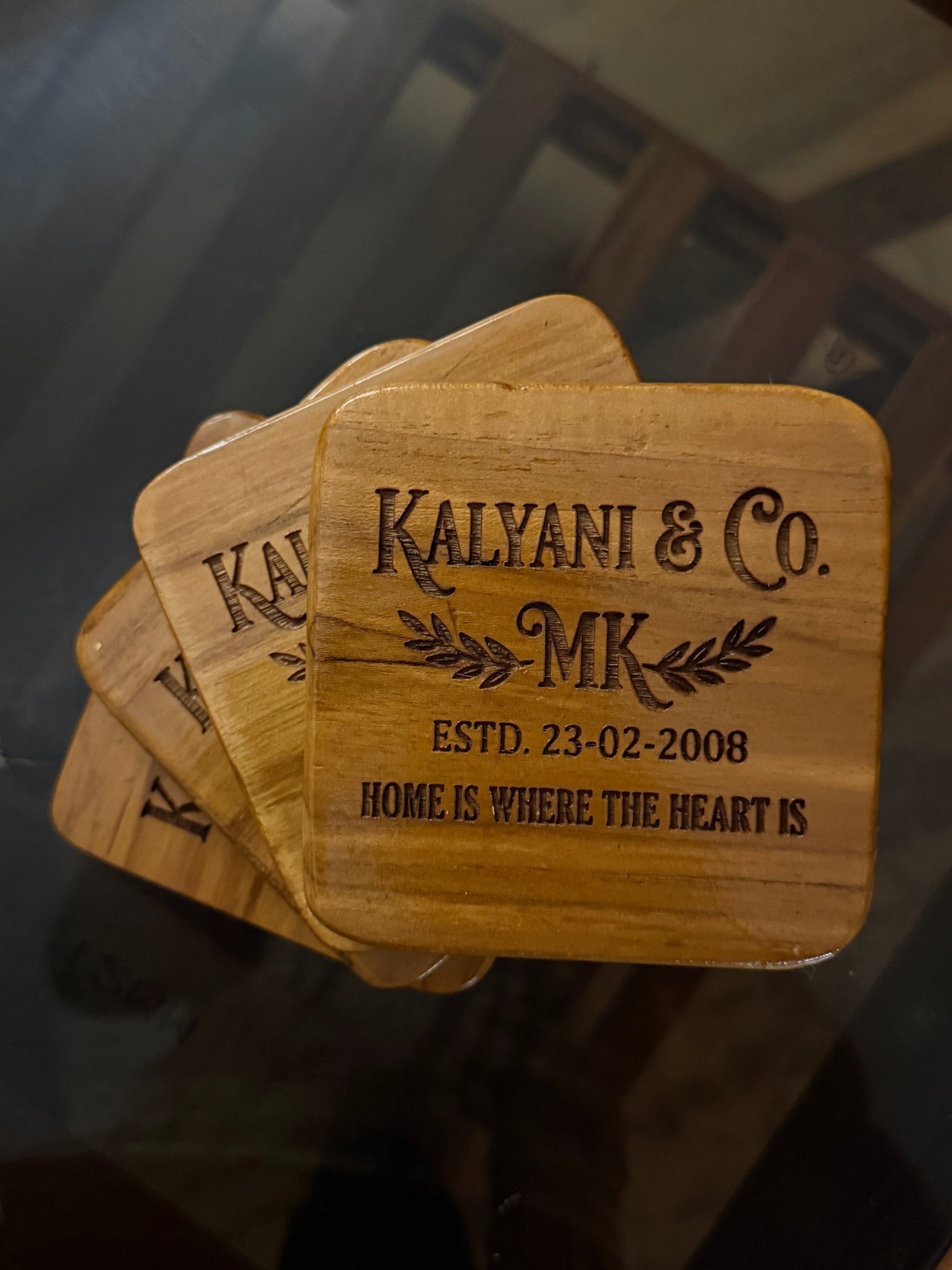 Personalized Wooden Coasters - Premium Hand-Finished Engraved Set of 4