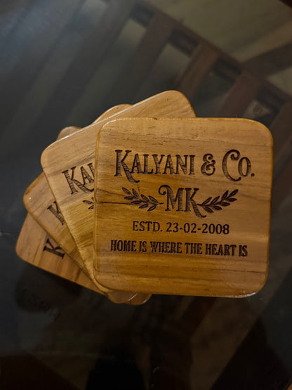 Personalized Wooden Coasters - Premium Hand-Finished Engraved Set of 4