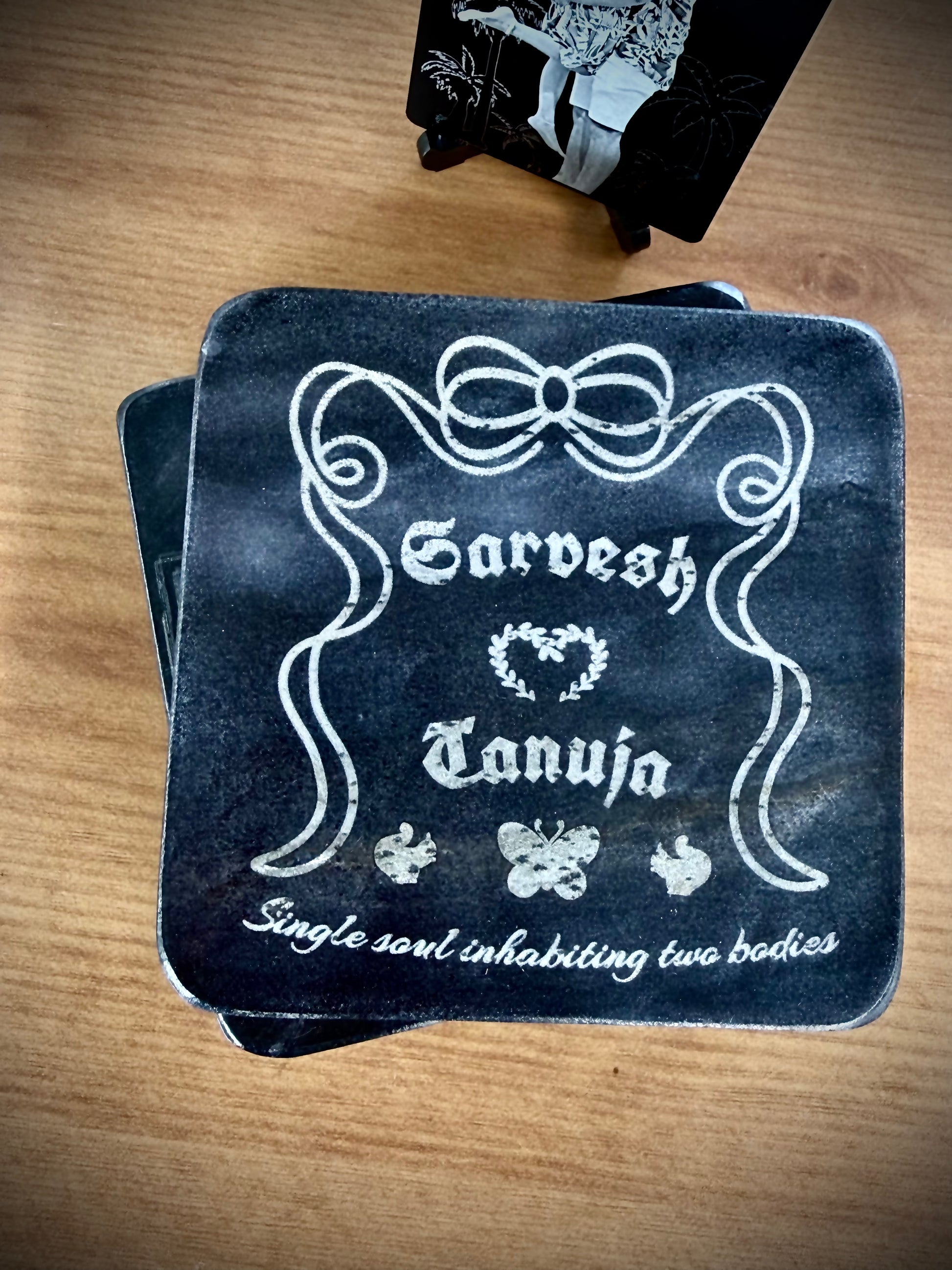 Personalized Black Stone Coasters Set of 4 - Customizable Drinkware - Lipi