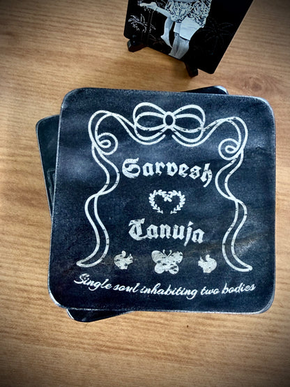Personalized Black Stone Coasters Set of 4 - Customizable Drinkware - Lipi