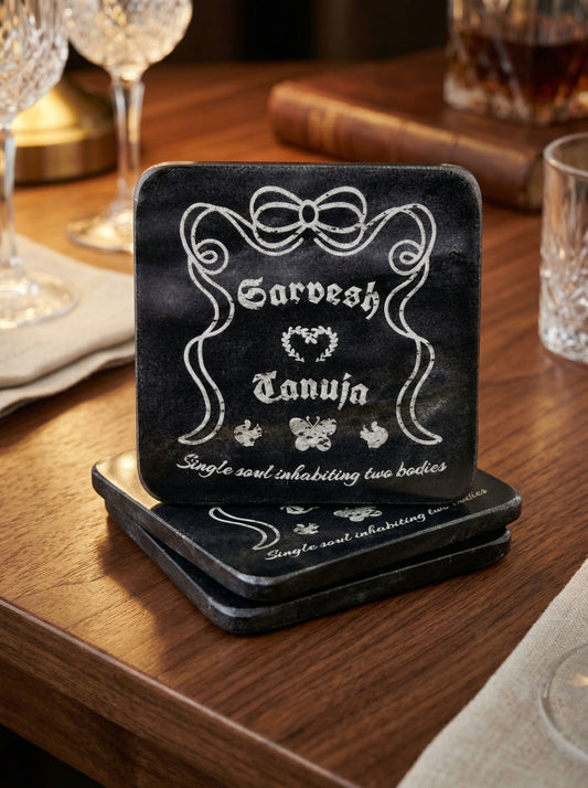 Personalized Black Stone Coasters Set of 4 - Customizable Drinkware - Lipi