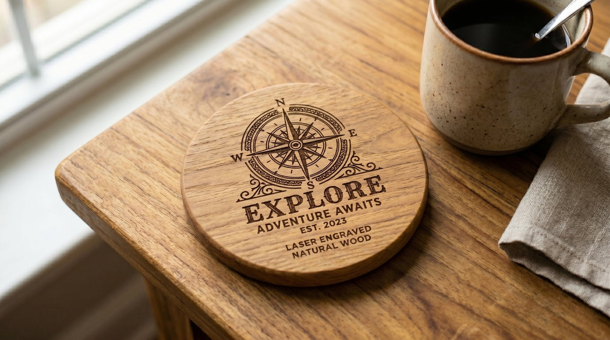 Personalized Wooden Coasters - Premium Hand-Finished Engraved Set of 4