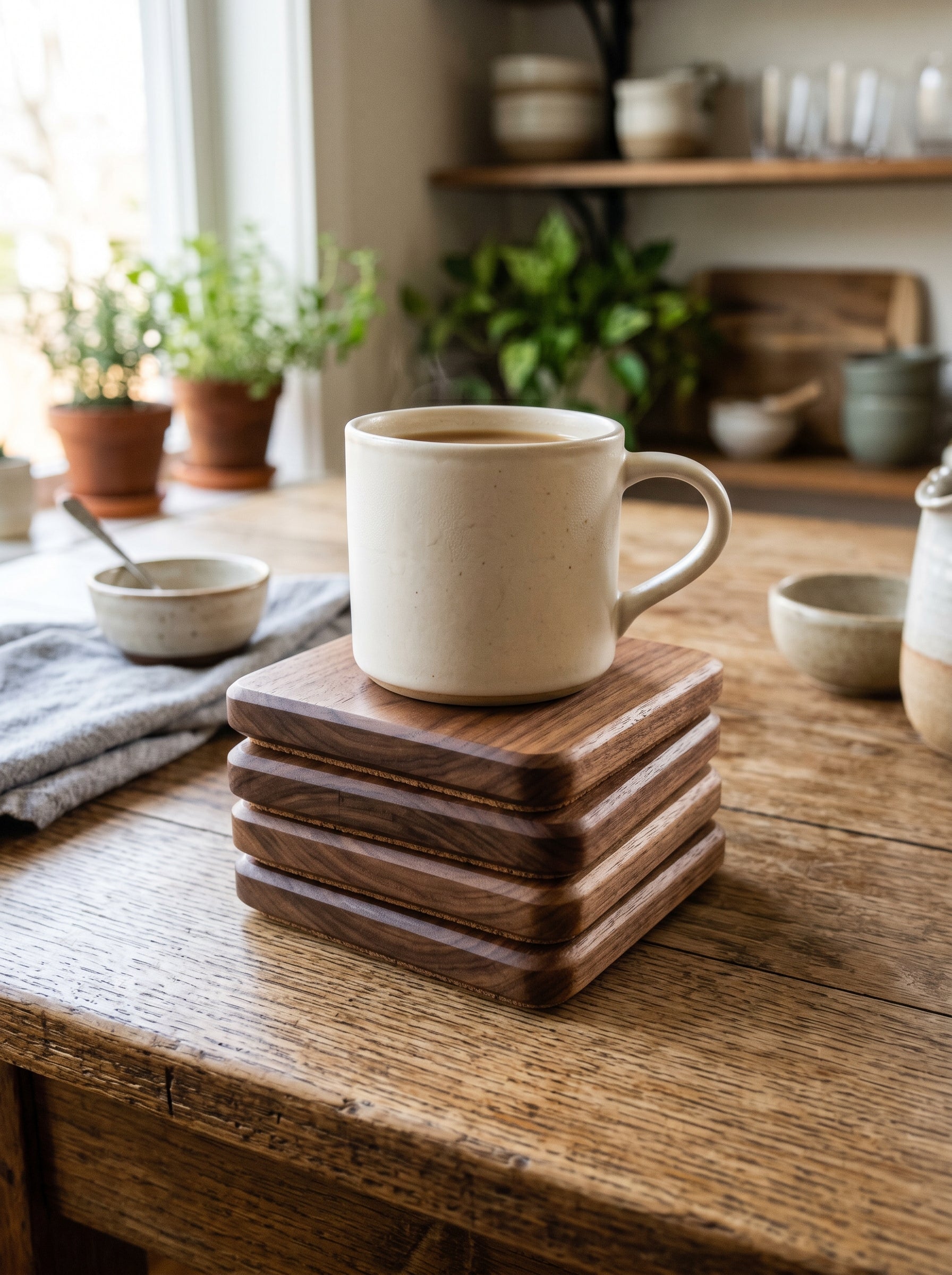 Personalized Wooden Coasters - Premium Hand-Finished Engraved Set of 4 - Lipi