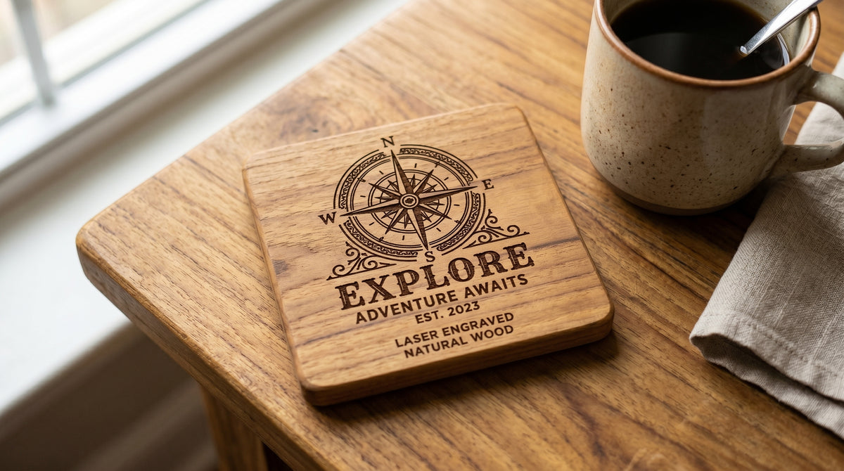 Personalized Wooden Coasters - Premium Hand-Finished Engraved Set of 4